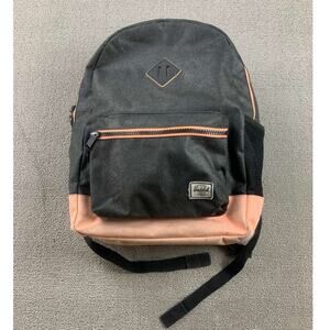 Herschel‎ Backpack Unisex Black Pink Logo Patch Pocket Multi Pocket Zip Closure